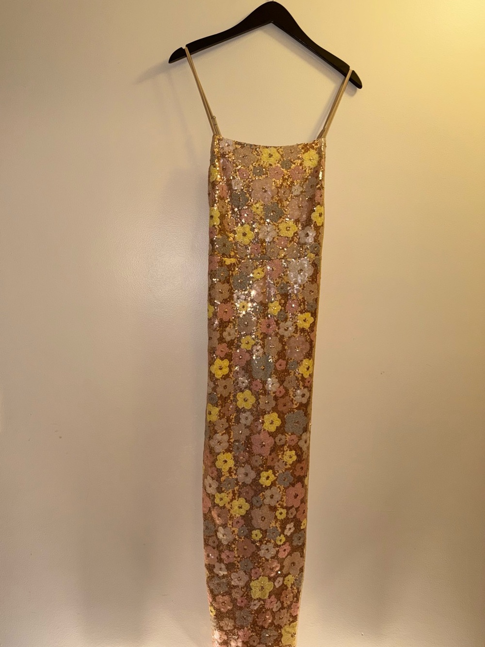 Sequin Floral Slip Dress in Yellow & Blush